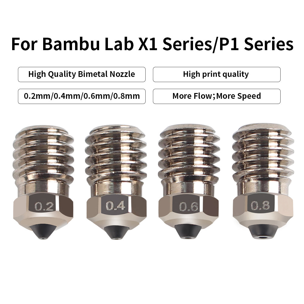 For Bambu Lab X1/P1 Hotend Bimetallic Hardened Steel Nozzles 0.2/0.4/0.6/0.8mm High Quality High Printing 3D Printer Nozzle