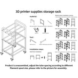 3D Printer Filament Storage Rack Wide Rolling Filament Spool Holders Racks with Wheels Heavy Duty Metal Shelf for PLA/ABS/TPU